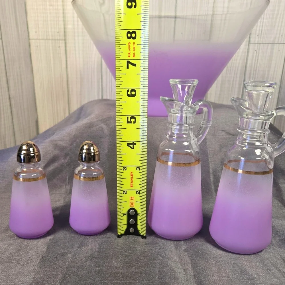 Vtg Anchor Hocking Purple Blendo  Purple Glass Salad Bowl‎ Cruets Shakers Retro